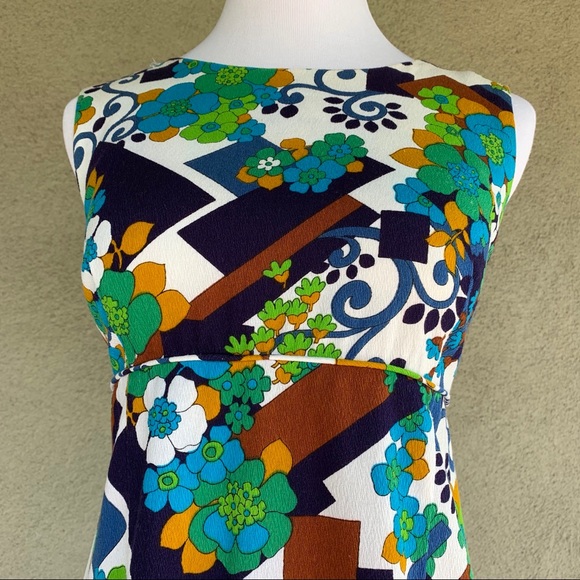 🌺 Vintage Hawaiian Barkcloth Dress Mod Print Tiki 🌺 - Picture 8 of 13